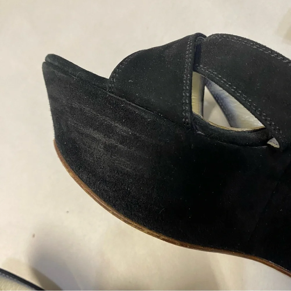 Yves Saint Laurent YSL Platform Wedge Heels Size 8 Suede Rive Gauche Designer